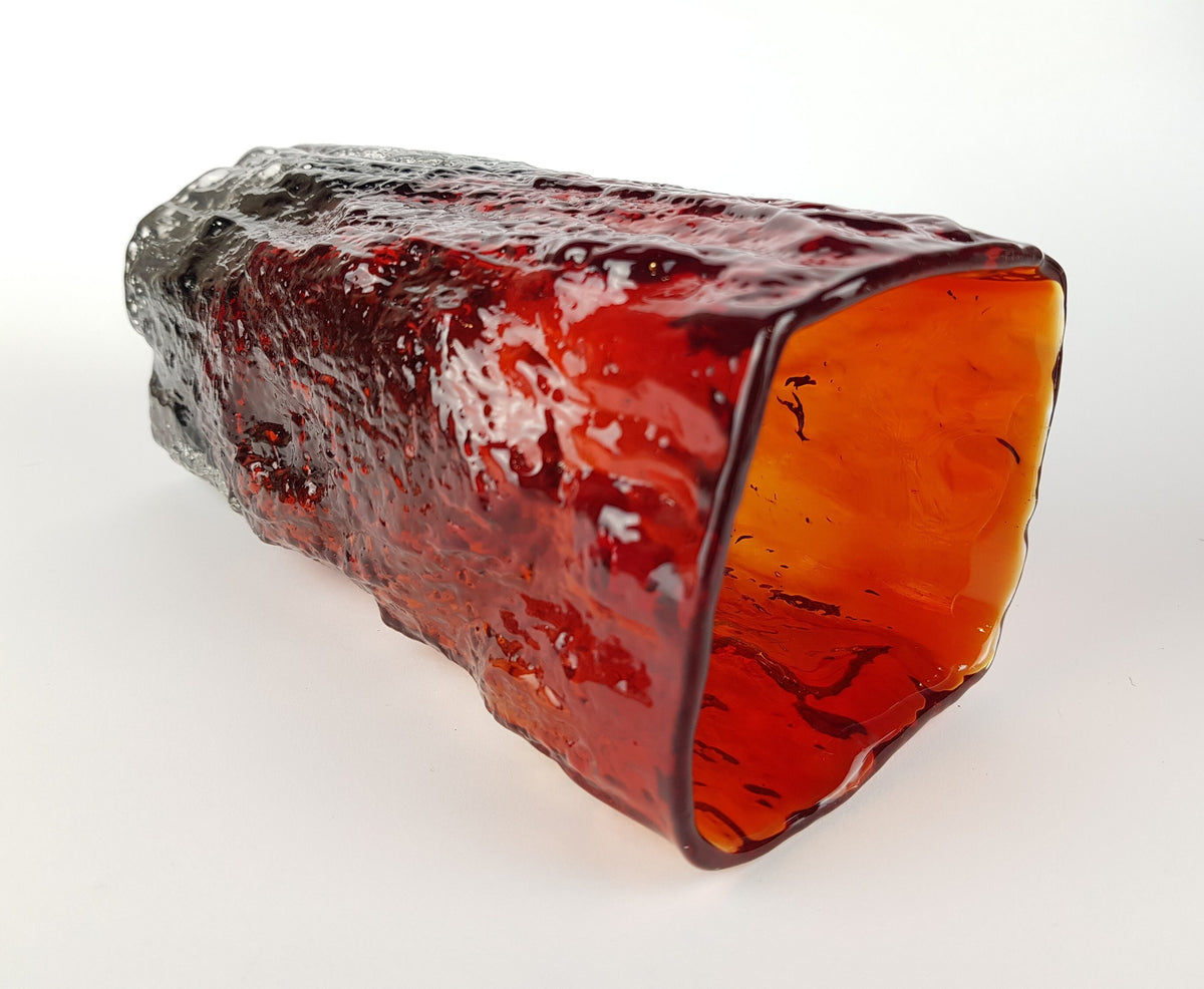 Vintage JAPANESE Red Black Bark Textured Vase from SHOEI HANDCRAFT Tajima Glass Japan 1970s