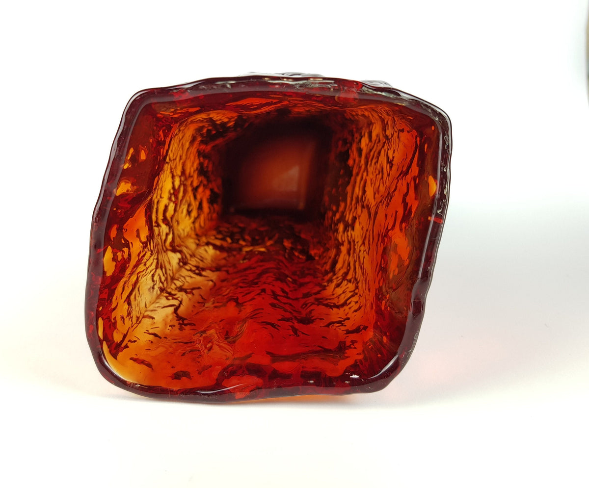 Vintage JAPANESE Red Black Bark Textured Vase from SHOEI HANDCRAFT Tajima Glass Japan 1970s