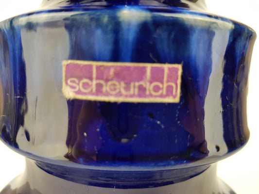 Vintage SCHEURICH KERAMIK Blue PAGODE Vase 267/20 West German Pottery Fat Lava Era