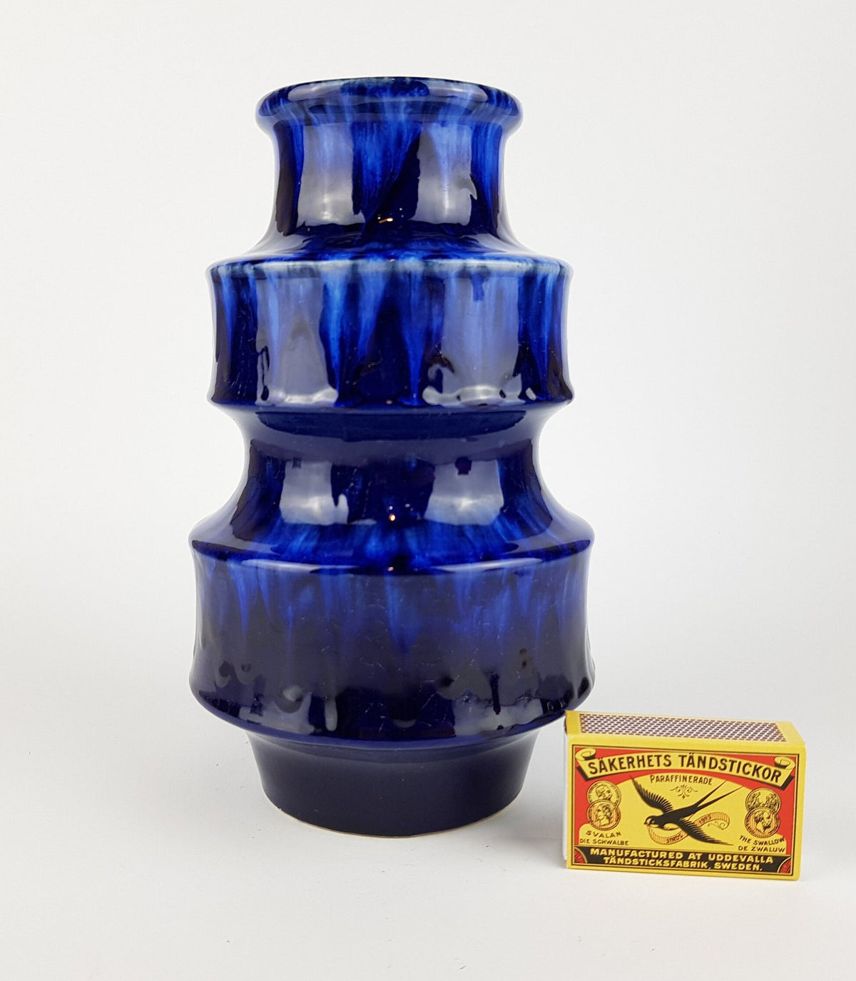 Vintage SCHEURICH KERAMIK Blue PAGODE Vase 267/20 West German Pottery Fat Lava Era
