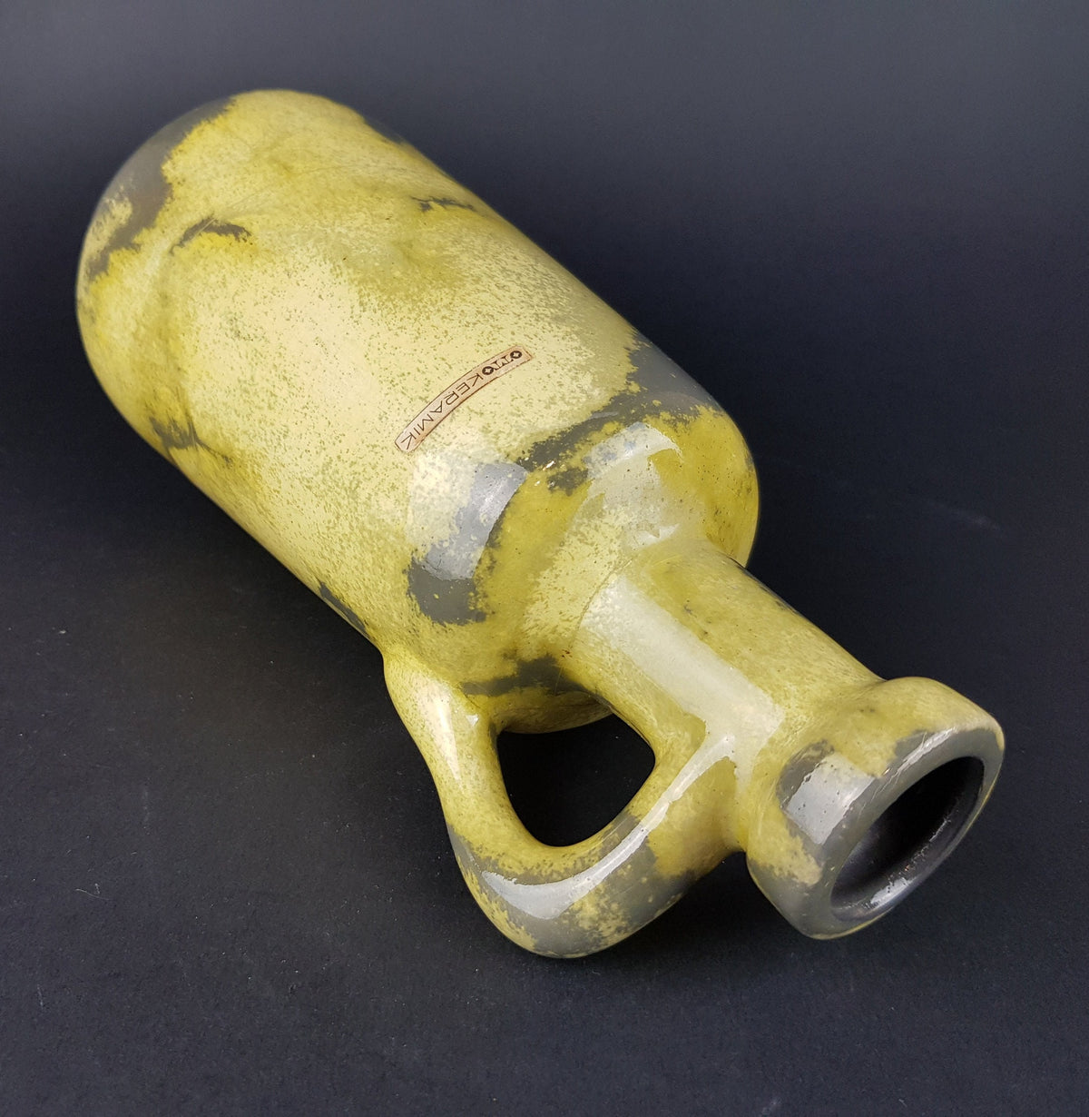 Vintage OTTO KERAMIK Yellow and Gray Vase West German Pottery 1970s