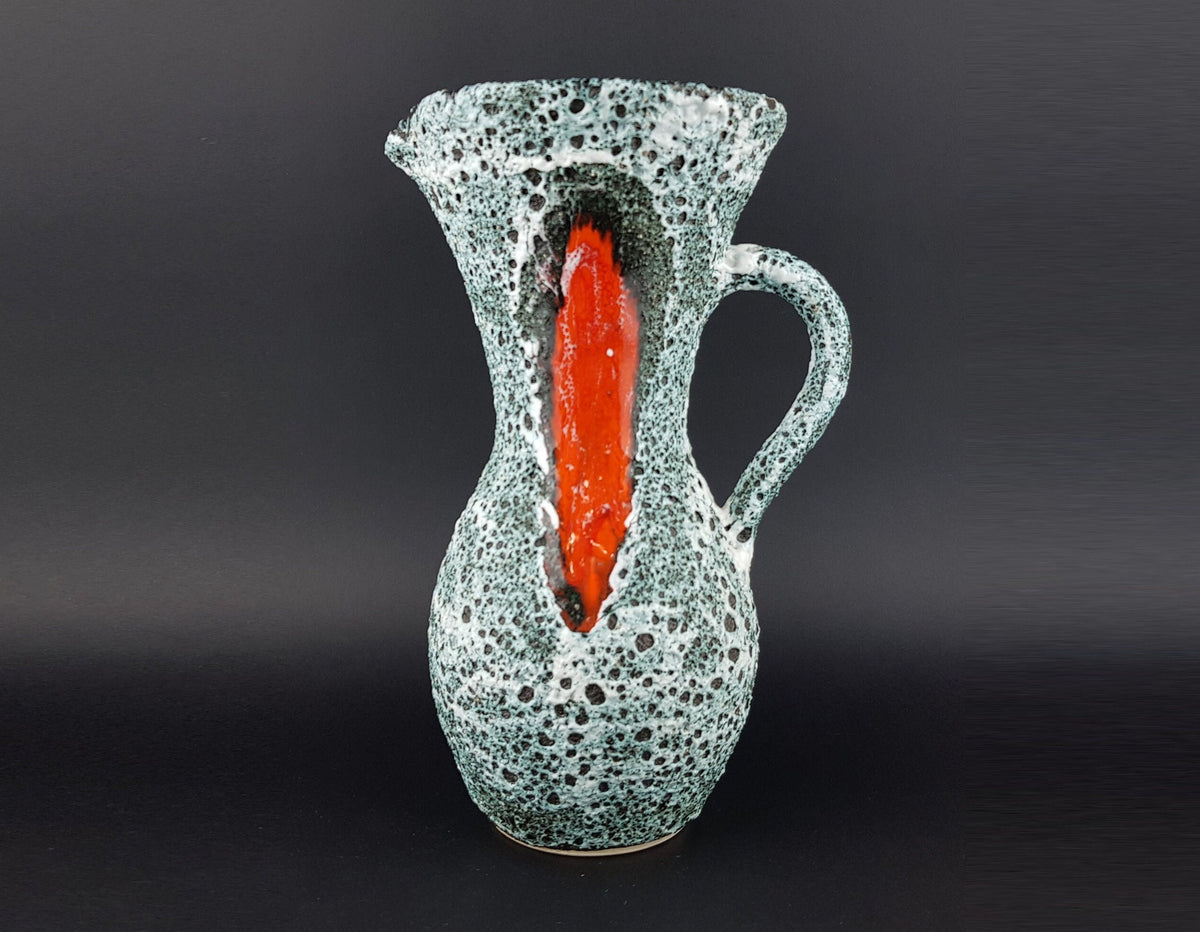 Vintage VALLAURIS Green and Orange French Fat Lava Design Pitcher Vase 1950s France