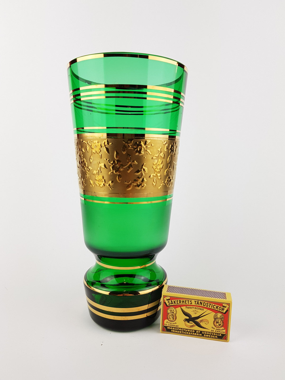 Vintage Czech BORSKE Sklo Union Emerald Green Glass Vase Bohemian 1970s