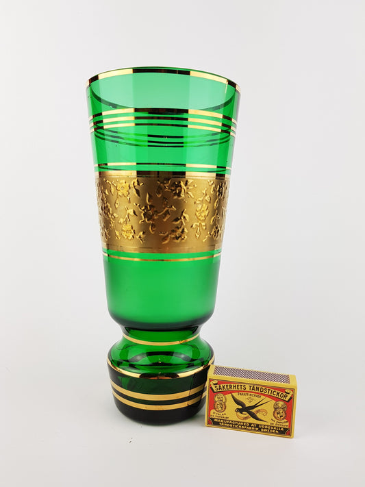 Vintage Czech BORSKE Sklo Union Emerald Green Glass Vase Bohemian 1970s