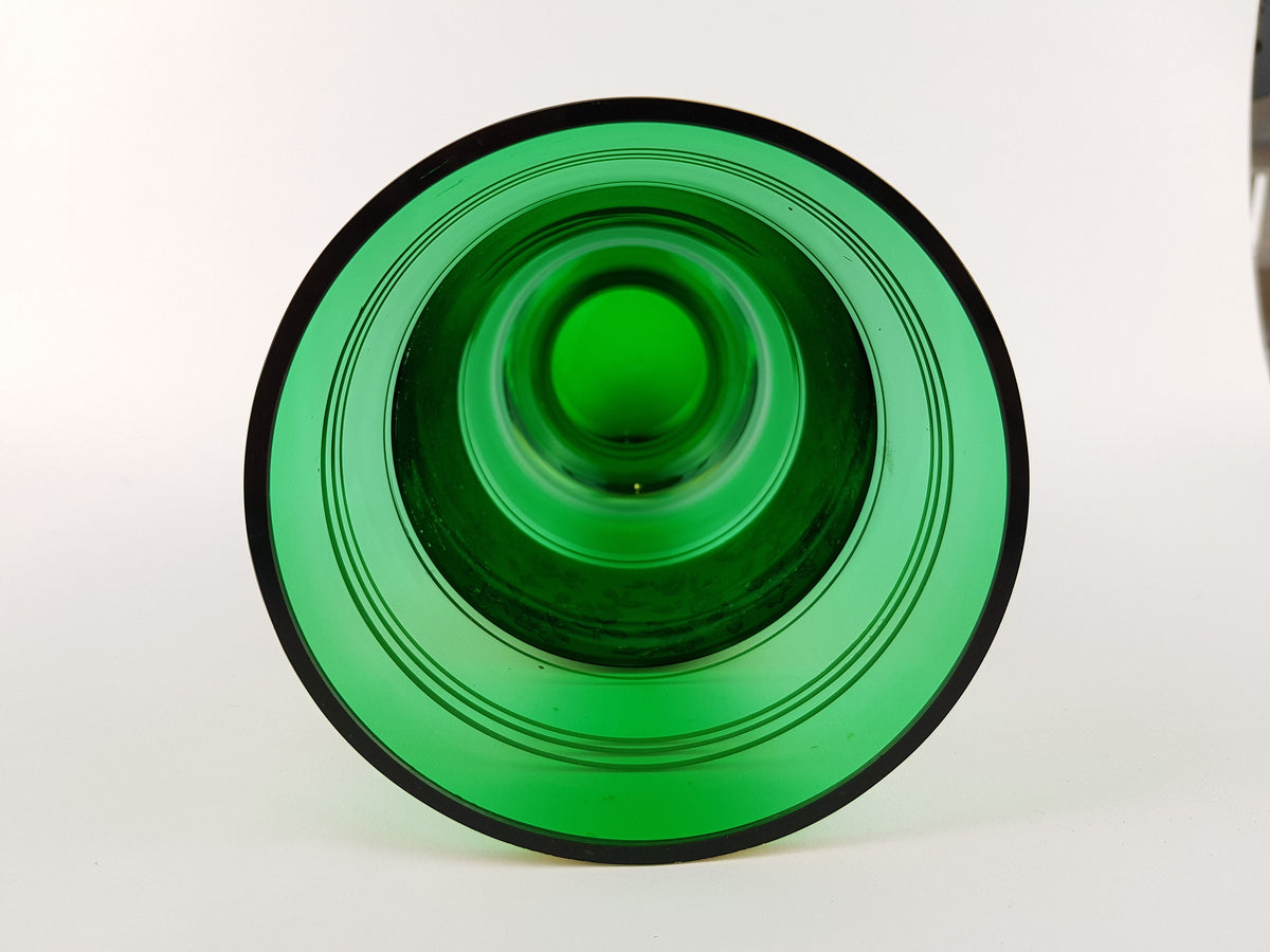 Vintage Czech BORSKE Sklo Union Emerald Green Glass Vase Bohemian 1970s