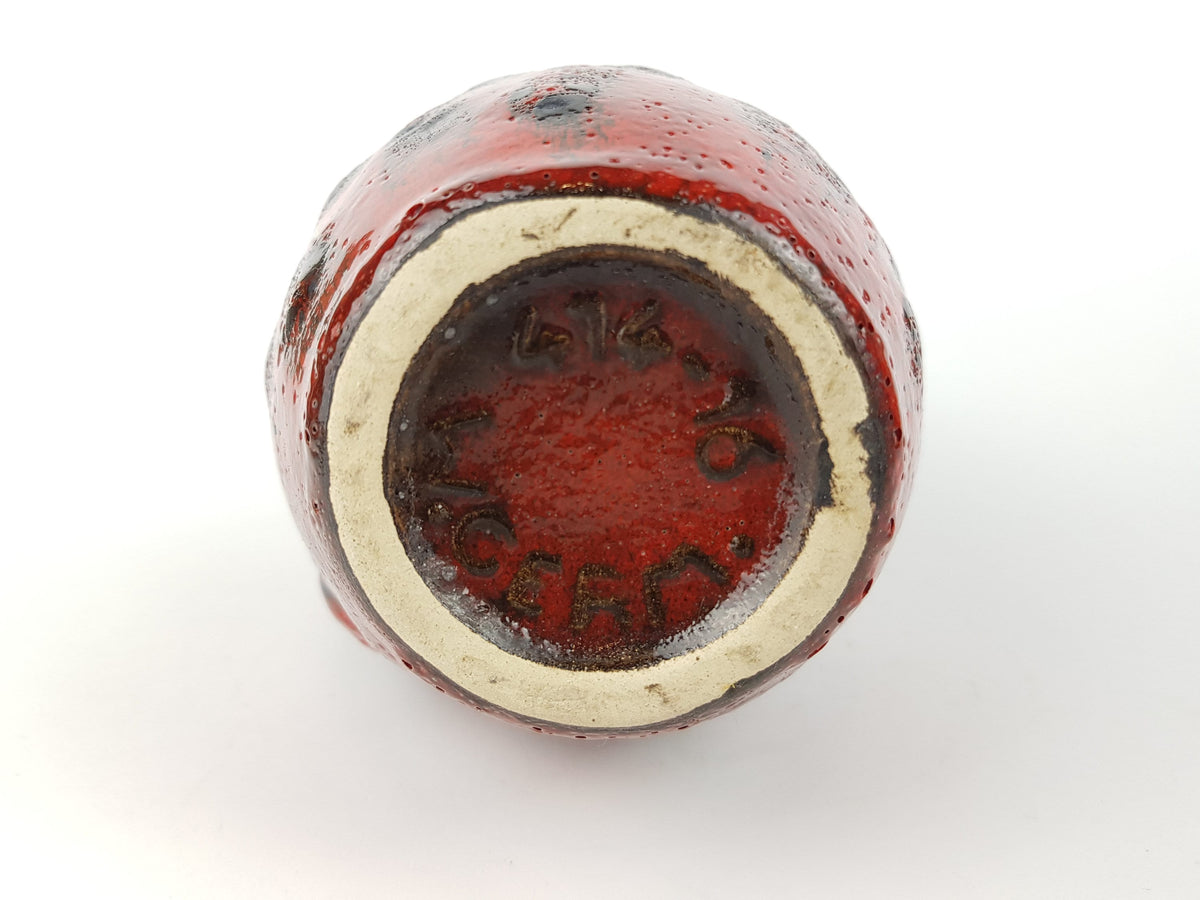 Vintage SCHEURICH KERAMIK Red and Black Fat Lava Vase 414-16 West German Pottery 1960s