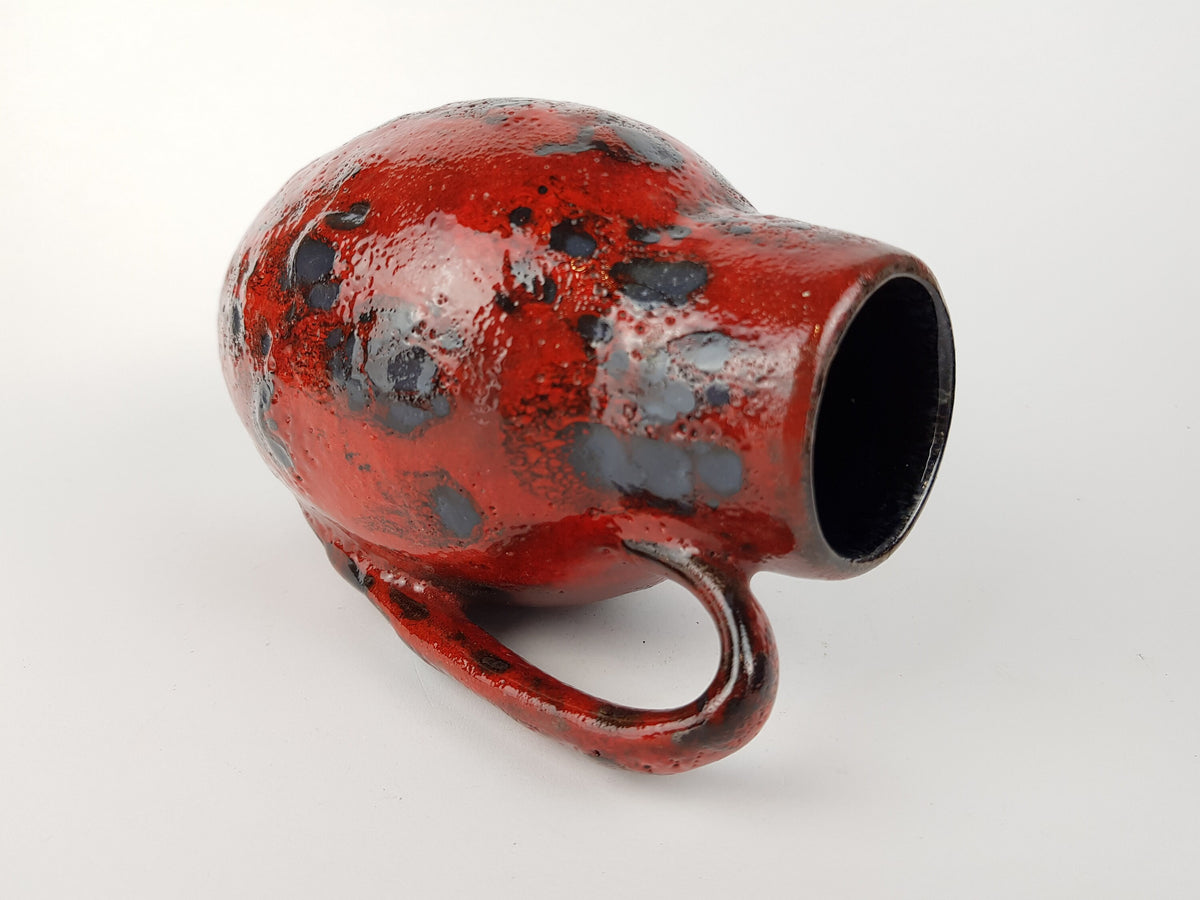 Vintage SCHEURICH KERAMIK Red and Black Fat Lava Vase 414-16 West German Pottery 1960s