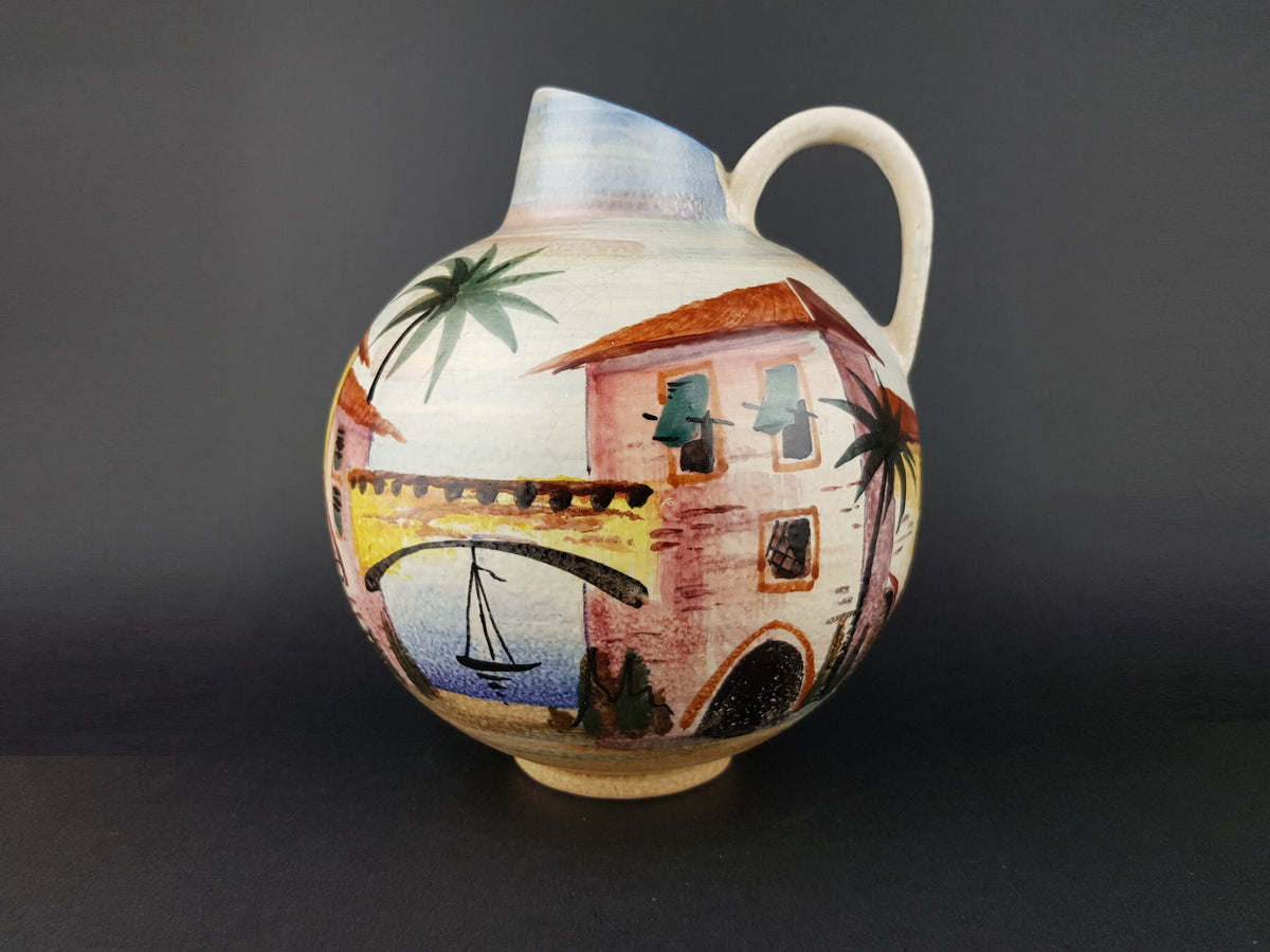 Vintage JAWE EDELKERAMIK Hand Painted Jug Vase with RIMINI decor West German Pottery 1950s