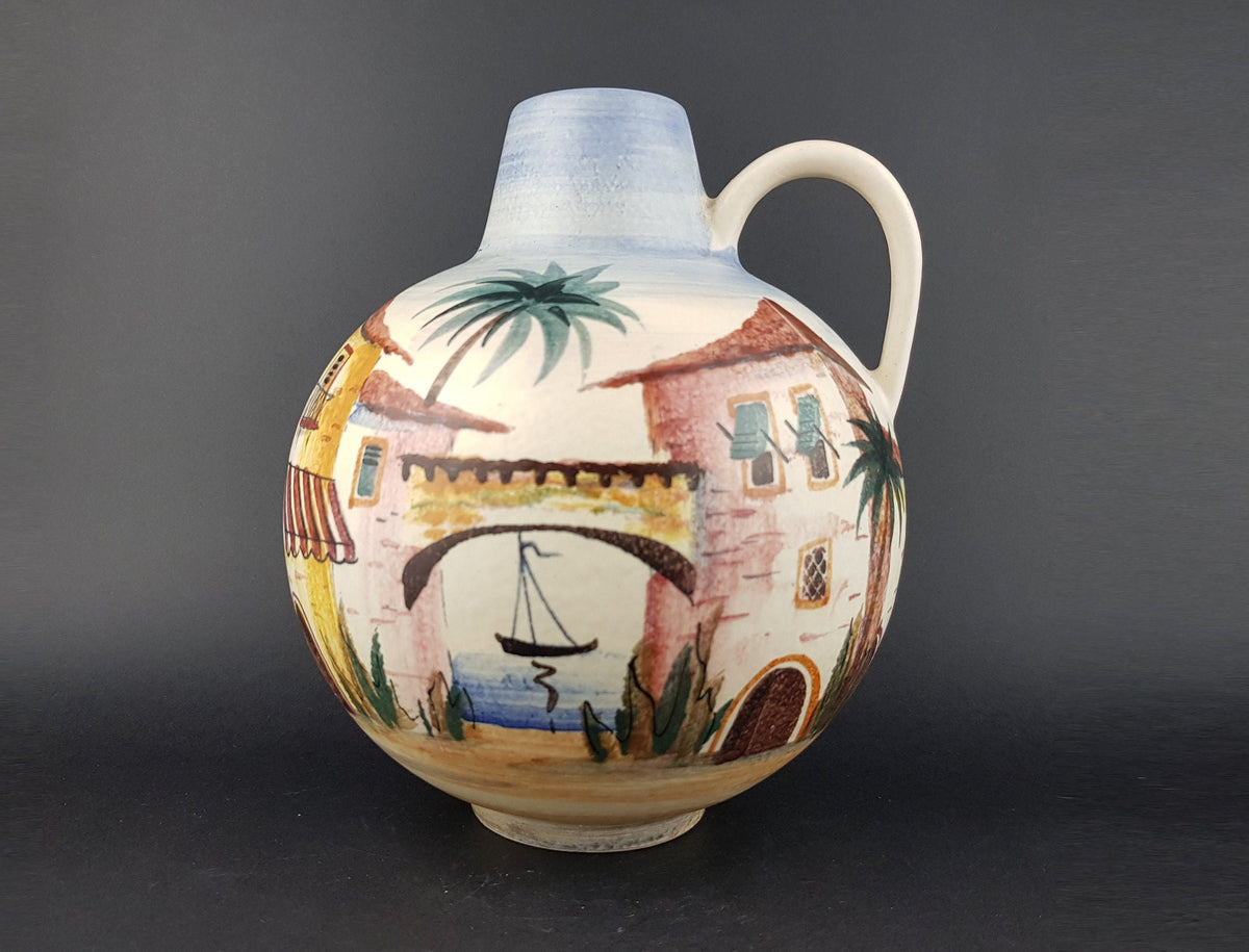 Vintage JAWE EDELKERAMIK Hand Painted Jug Vase with RIMINI decor West German Pottery 1950s