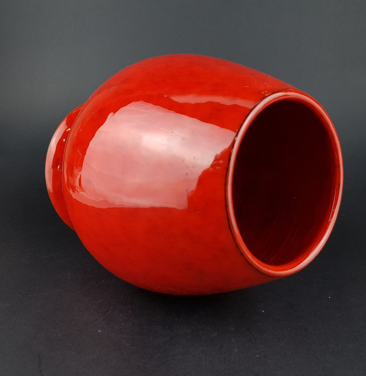 Vintage BERTONCELLO or SICA Red Mottled Vase Fat Lava Era Italian Pottery 1970s