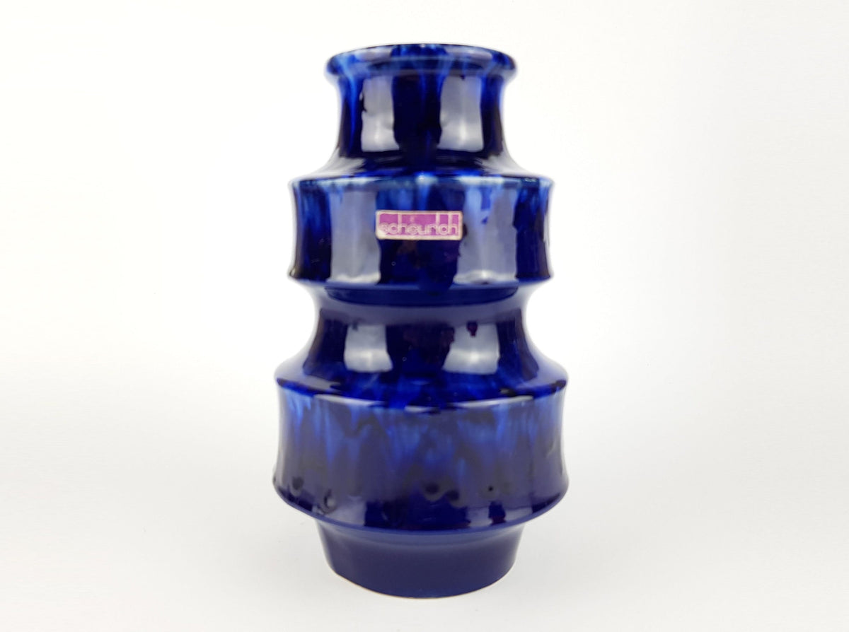 Vintage SCHEURICH KERAMIK Blue PAGODE Vase 267/20 West German Pottery Fat Lava Era
