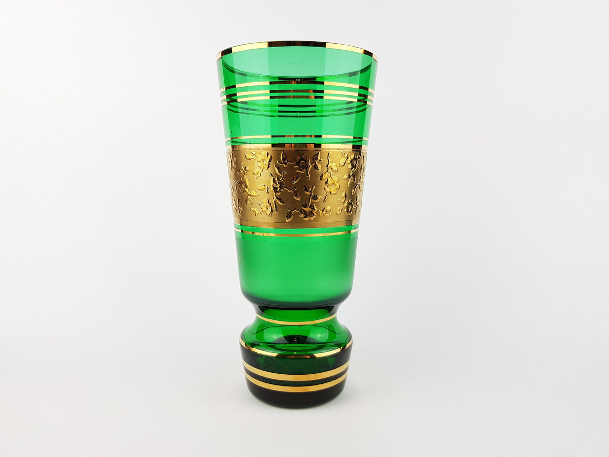 Vintage Czech BORSKE Sklo Union Emerald Green Glass Vase Bohemian 1970s