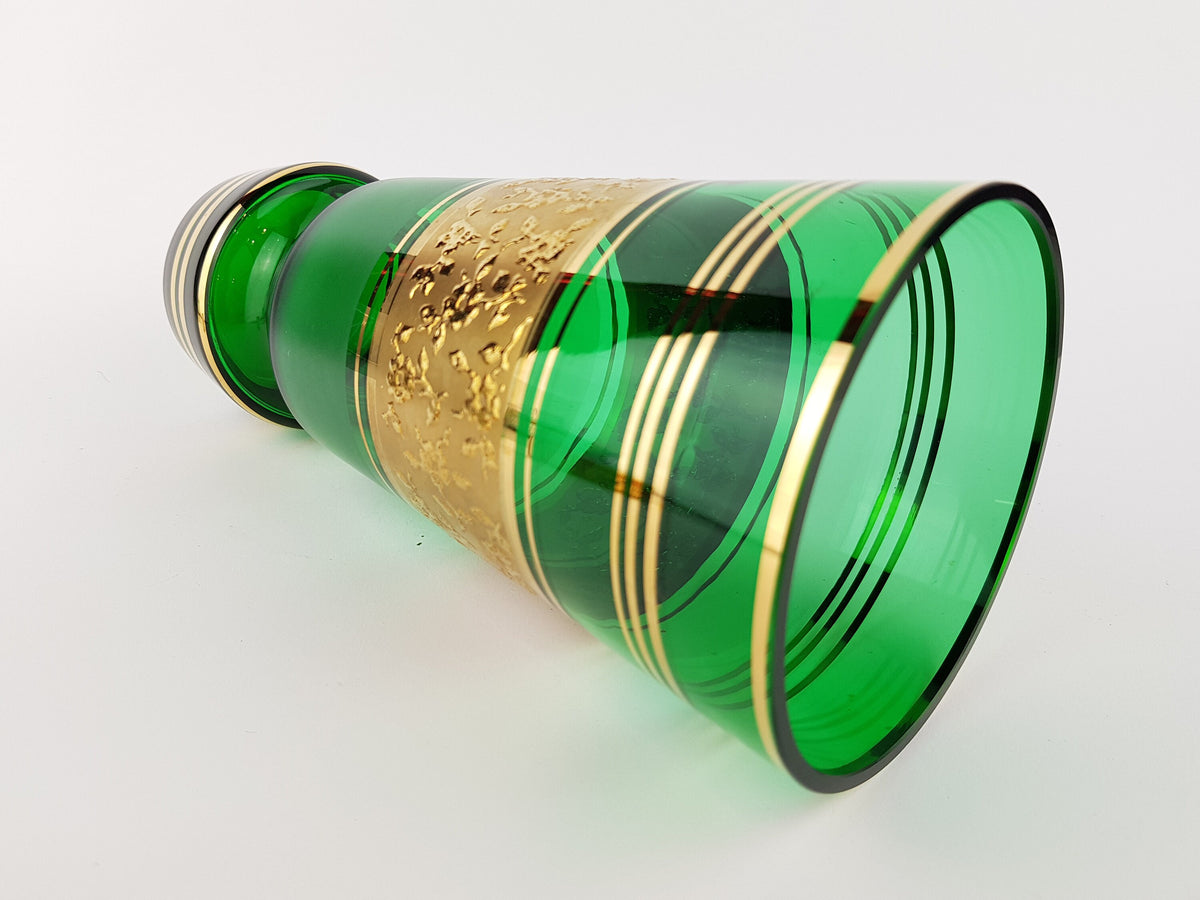 Vintage Czech BORSKE Sklo Union Emerald Green Glass Vase Bohemian 1970s