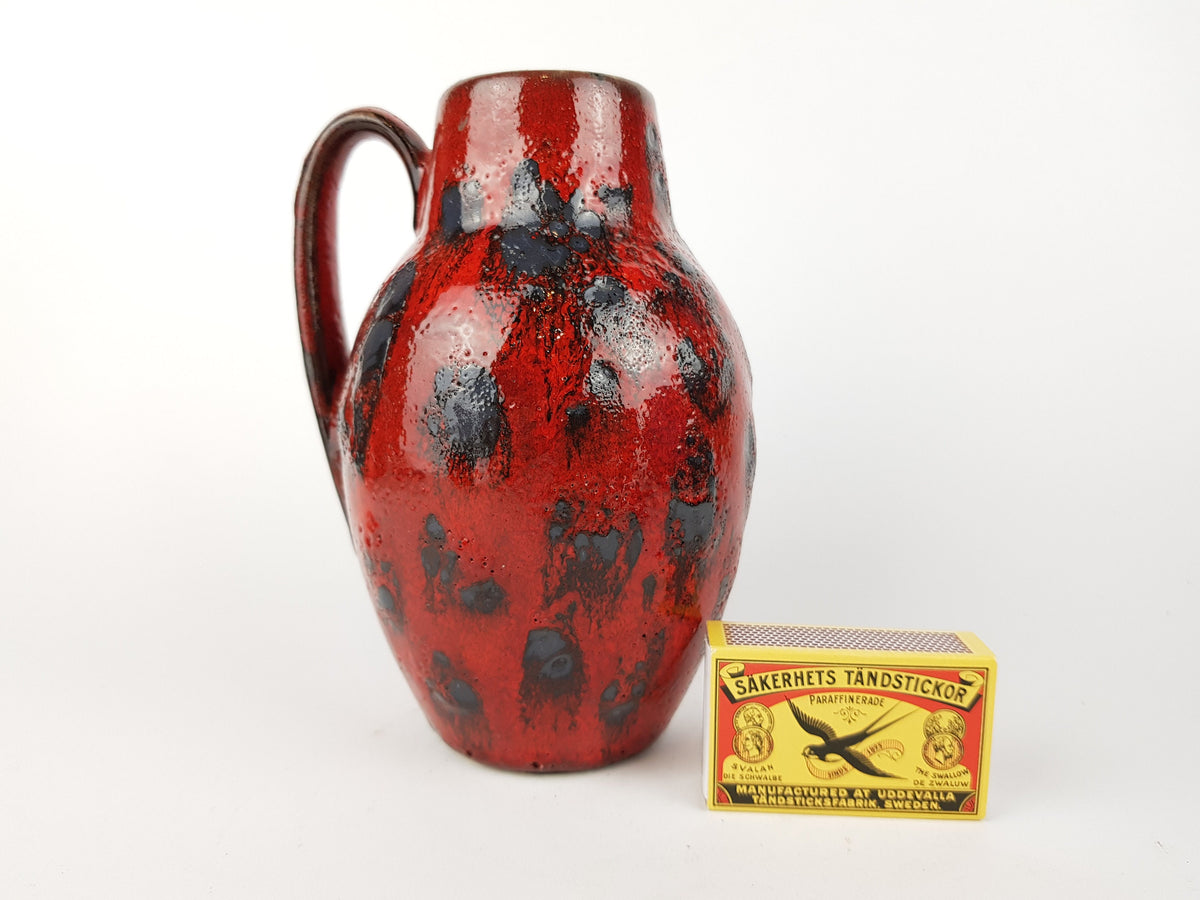 Vintage SCHEURICH KERAMIK Red and Black Fat Lava Vase 414-16 West German Pottery 1960s