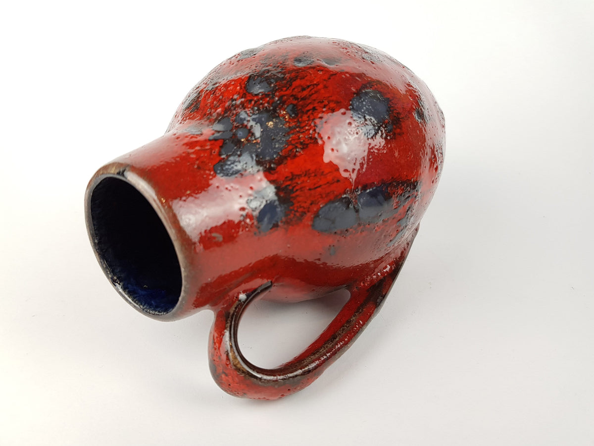Vintage SCHEURICH KERAMIK Red and Black Fat Lava Vase 414-16 West German Pottery 1960s