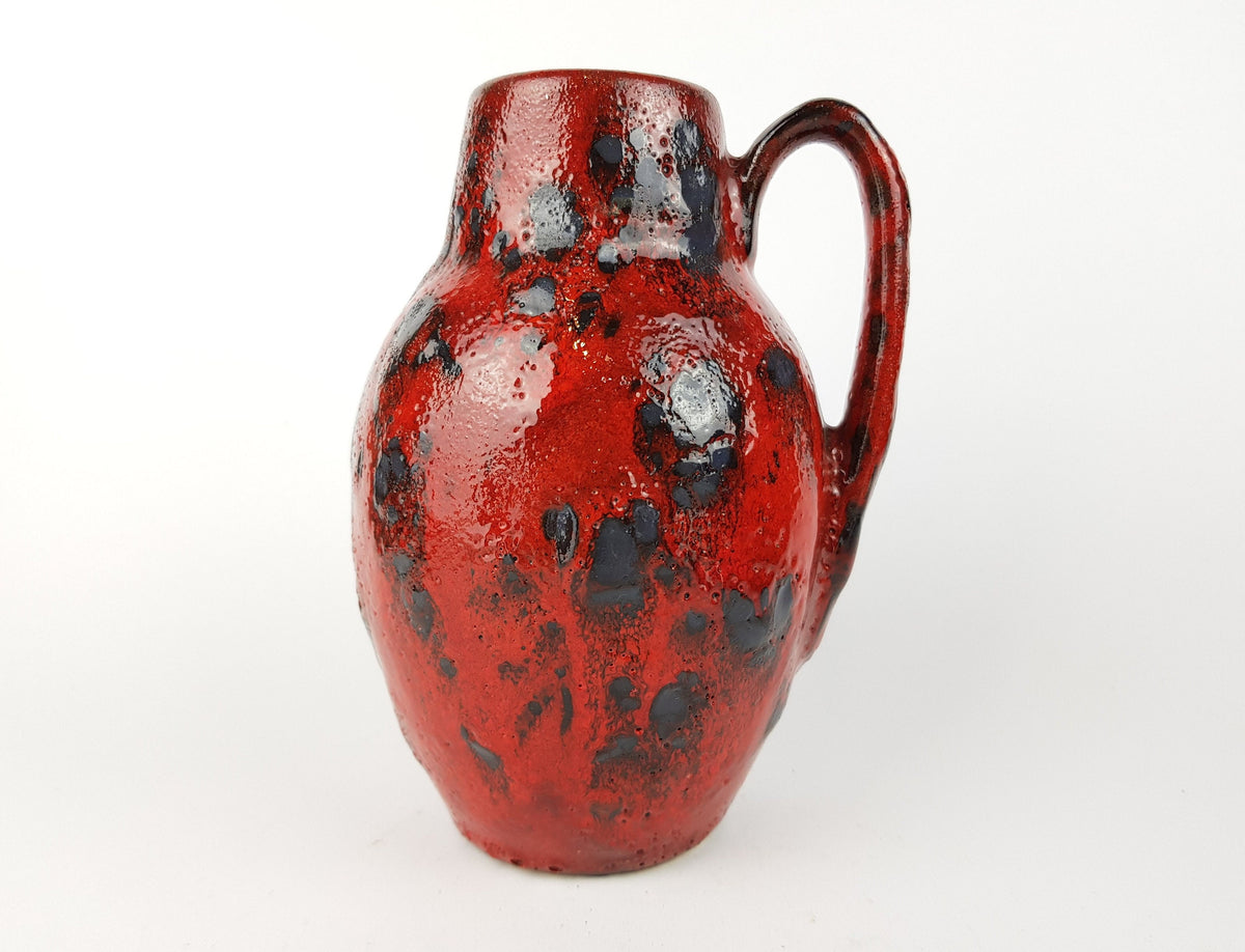 Vintage SCHEURICH KERAMIK Red and Black Fat Lava Vase 414-16 West German Pottery 1960s