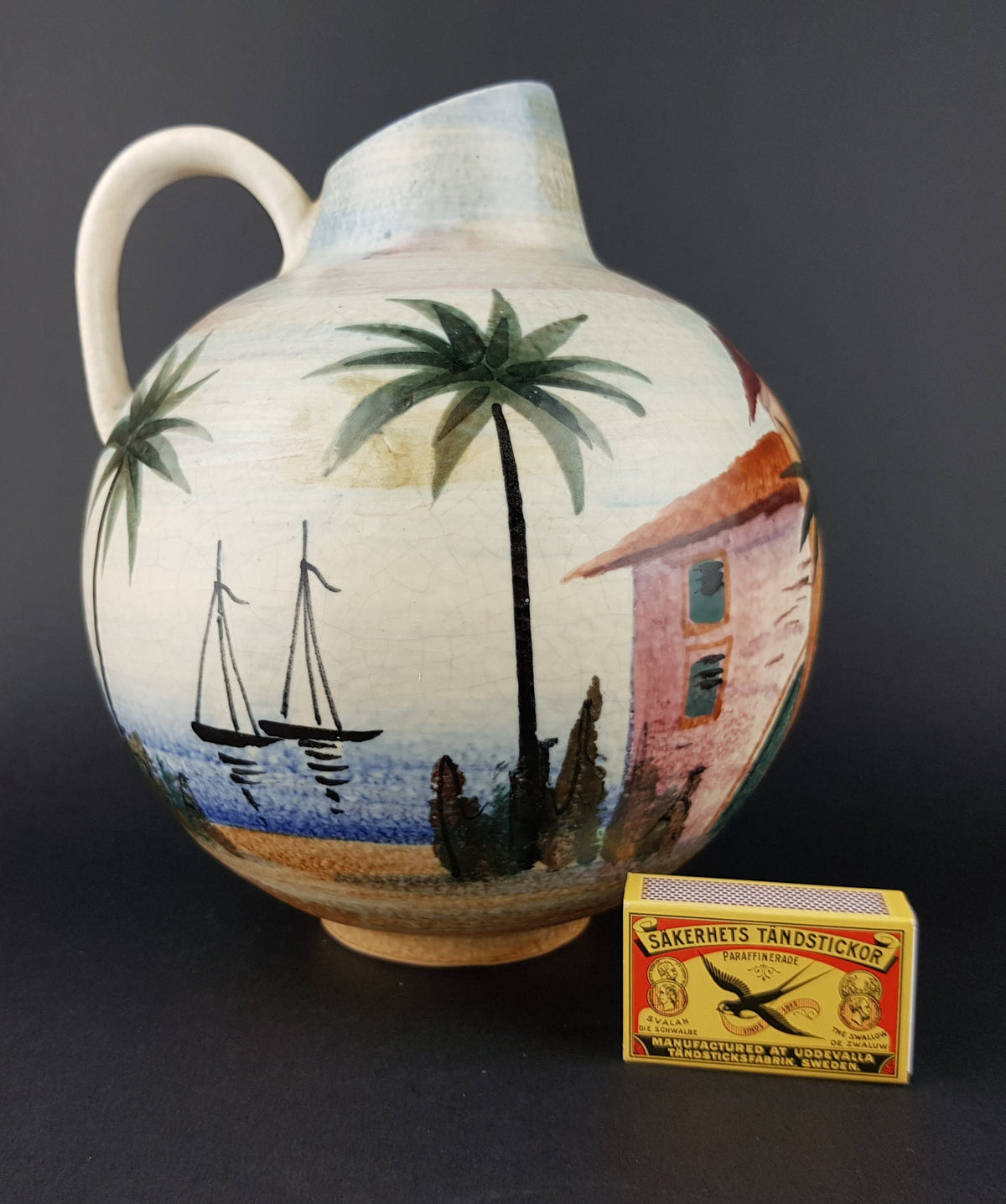 Vintage JAWE EDELKERAMIK Hand Painted Jug Vase with RIMINI decor West German Pottery 1950s