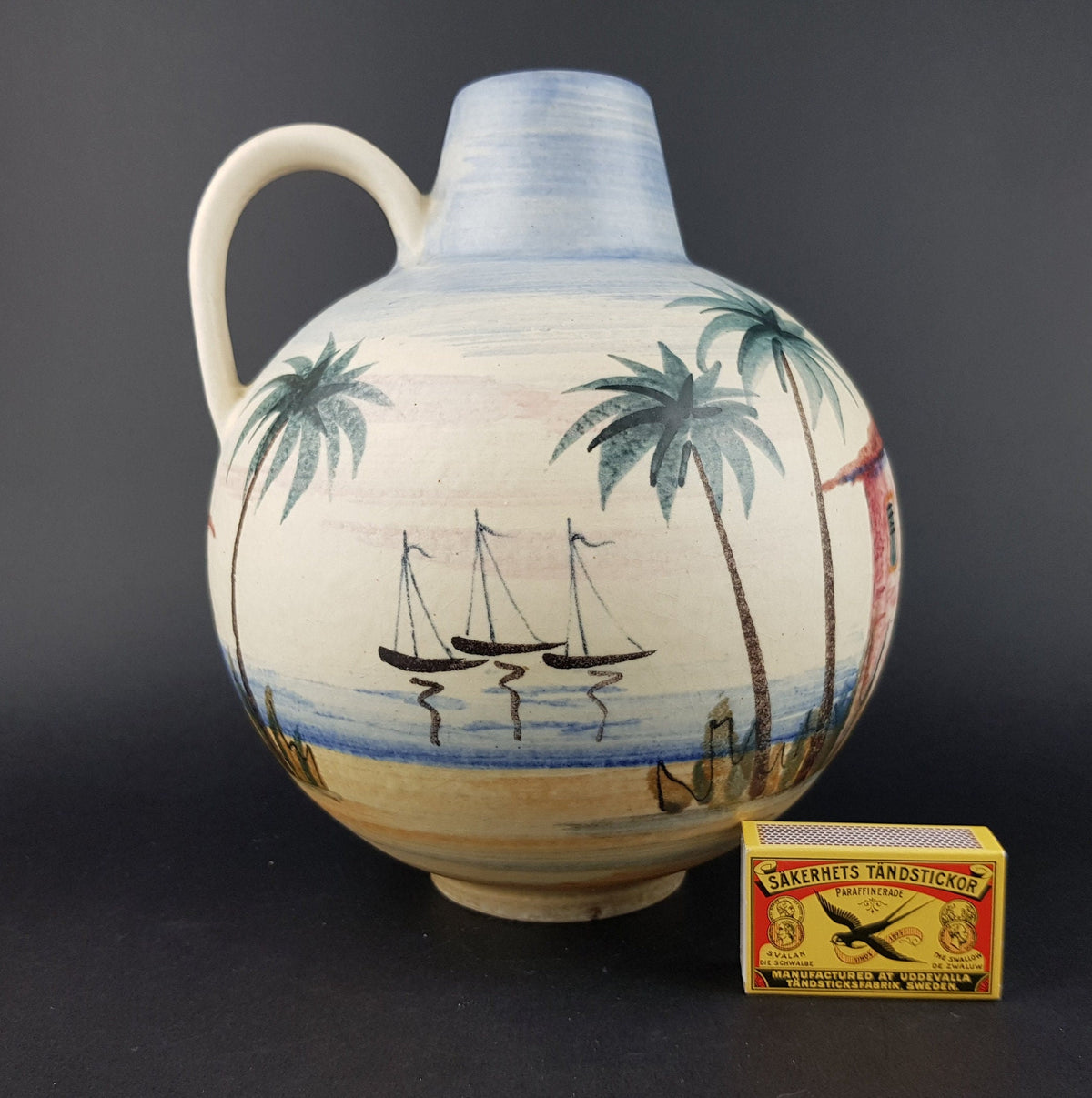 Vintage JAWE EDELKERAMIK Hand Painted Jug Vase with RIMINI decor West German Pottery 1950s