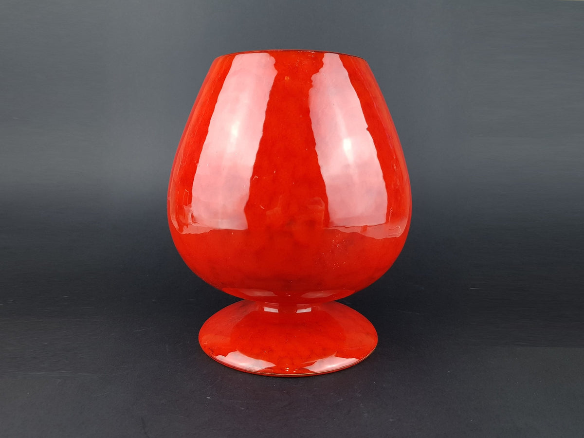 Vintage BERTONCELLO or SICA Red Mottled Vase Fat Lava Era Italian Pottery 1970s
