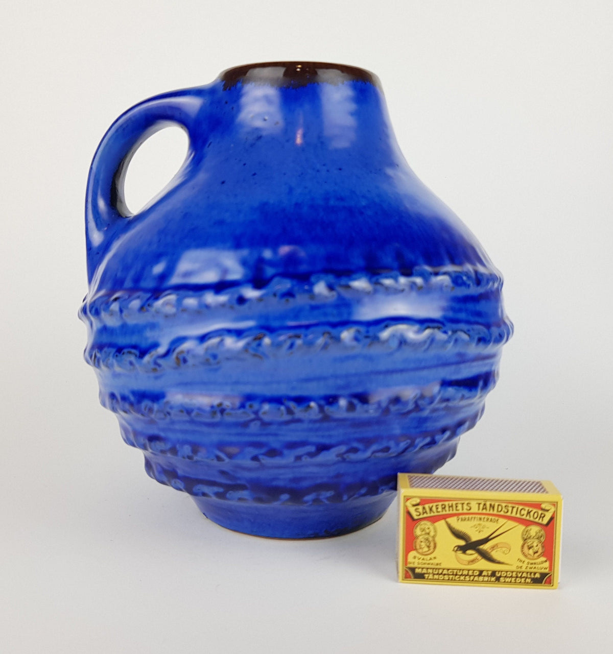 Vintage CARSTENS TÖNNIESHOF Handled Blue Vase 3002 20 West German Pottery