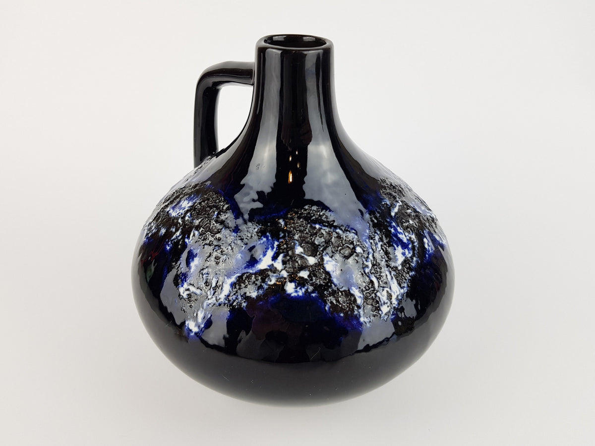 Vintage KREUTZ KERAMIK Ink Blue Fat Lava Vase 203 West German Pottery 1970s