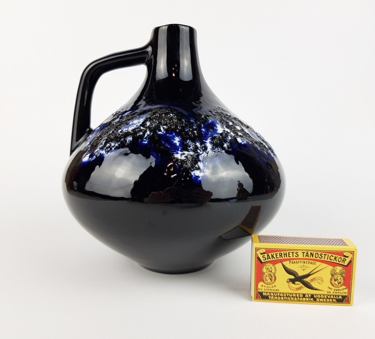 Vintage KREUTZ KERAMIK Ink Blue Fat Lava Vase 203 West German Pottery 1970s