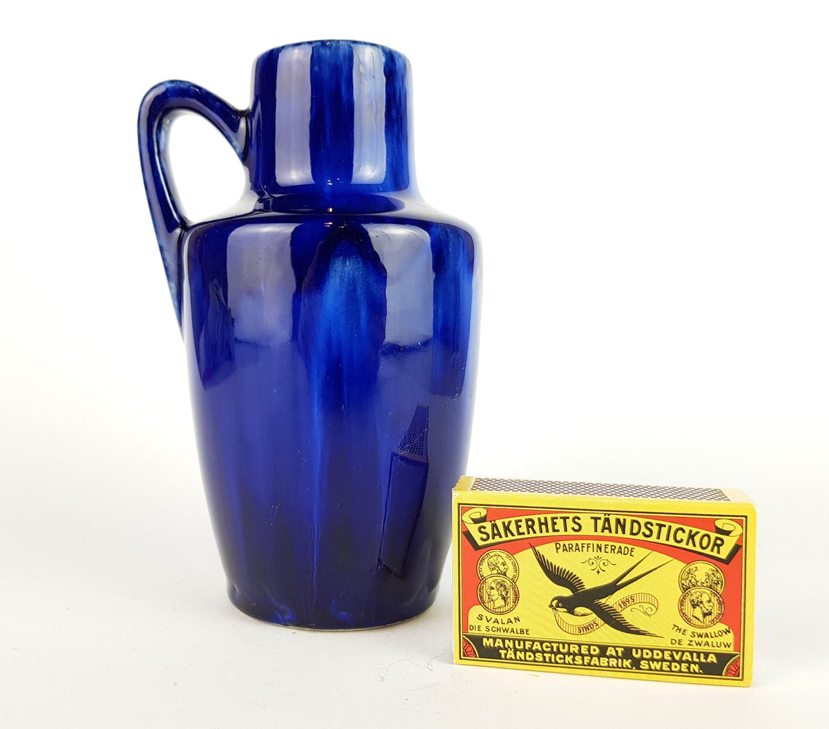 Vintage SCHEURICH KERAMIK Blue Drip Glaze Vase 405 13.5 West German Pottery Fat Lava Era