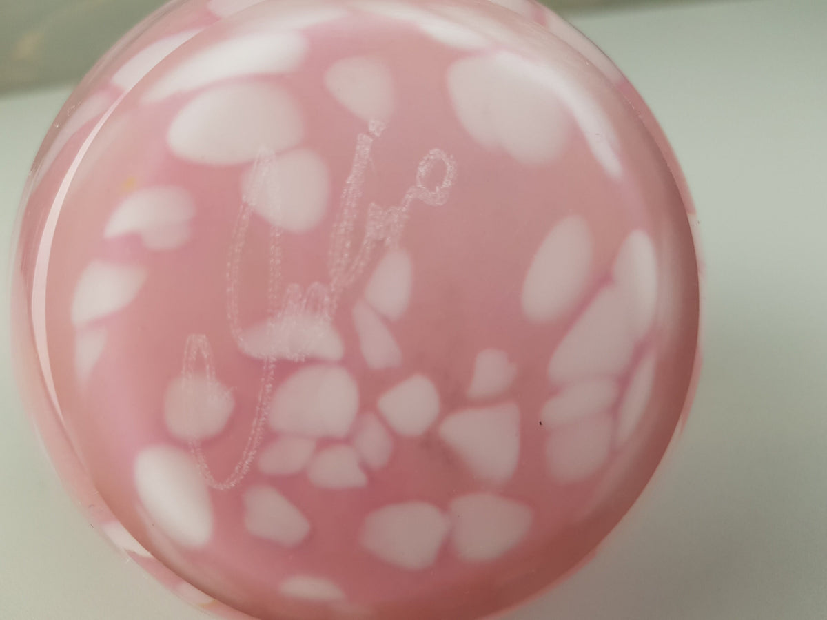 Vintage MDINA Small Pink White Mottled Glass Vase from Malta 1970s, signed and labelled