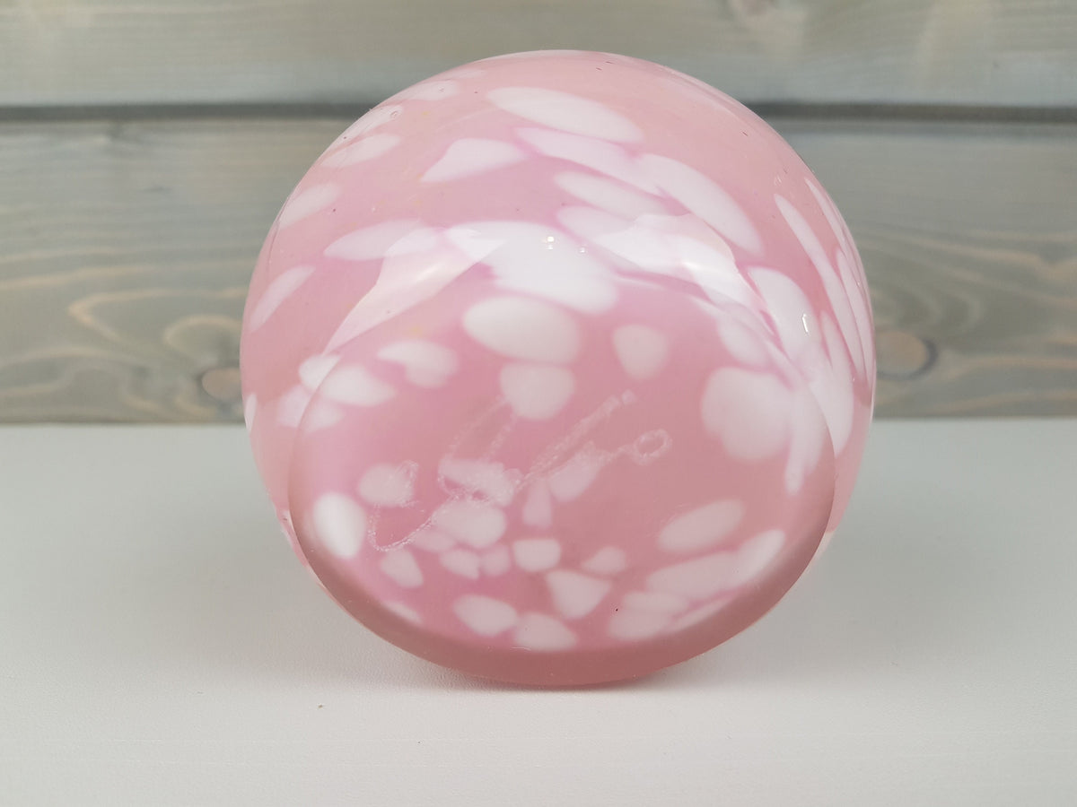 Vintage MDINA Small Pink White Mottled Glass Vase from Malta 1970s, signed and labelled