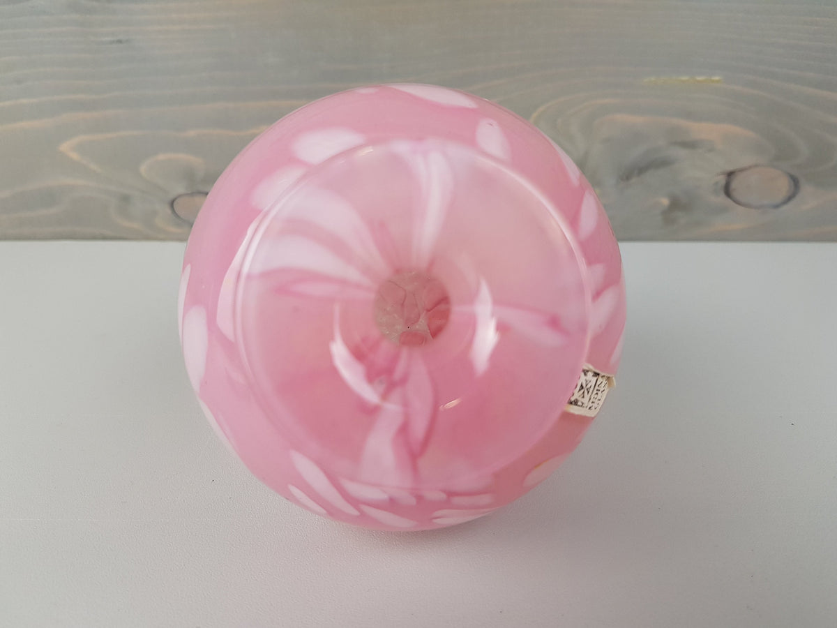 Vintage MDINA Small Pink White Mottled Glass Vase from Malta 1970s, signed and labelled