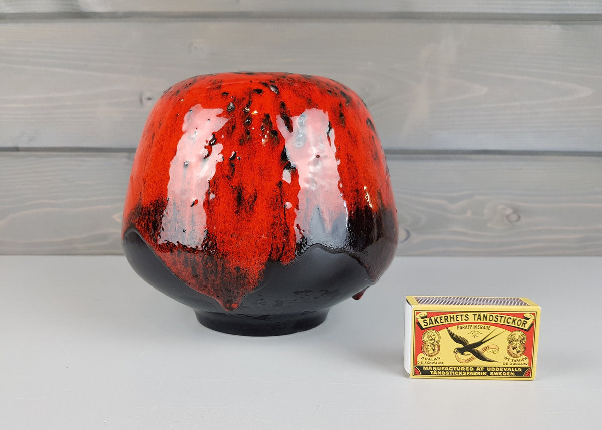 Vintage CARSTENS KERAMIK Red and Black Vase 194 14 West German Pottery 1960s