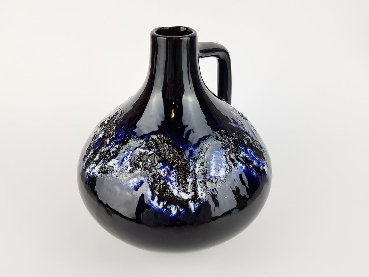 Vintage KREUTZ KERAMIK Ink Blue Fat Lava Vase 203 West German Pottery 1970s
