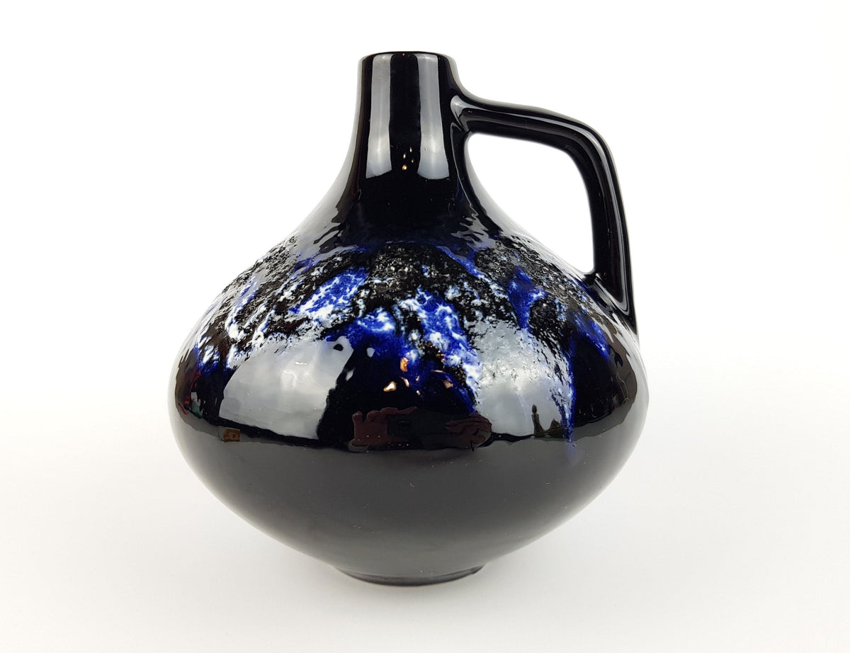 Vintage KREUTZ KERAMIK Ink Blue Fat Lava Vase 203 West German Pottery 1970s