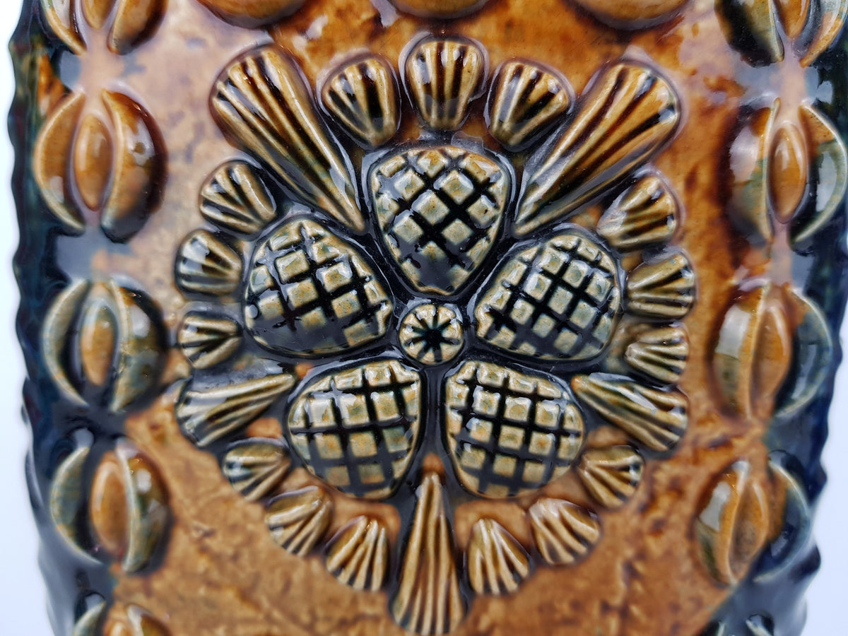 Vintage DÜMLER & BREIDEN Keramik Blue and Ochre Fat Lava Vase Studio Serie 73/25, West German Pottery 1970s