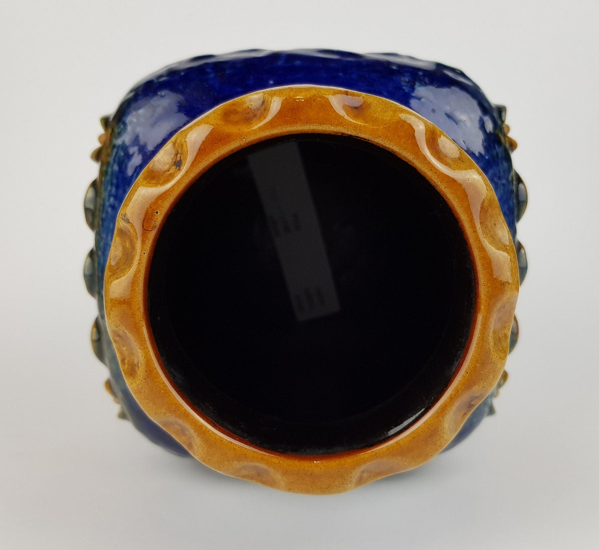Vintage DÜMLER & BREIDEN Keramik Blue and Ochre Fat Lava Vase Studio Serie 73/25, West German Pottery 1970s