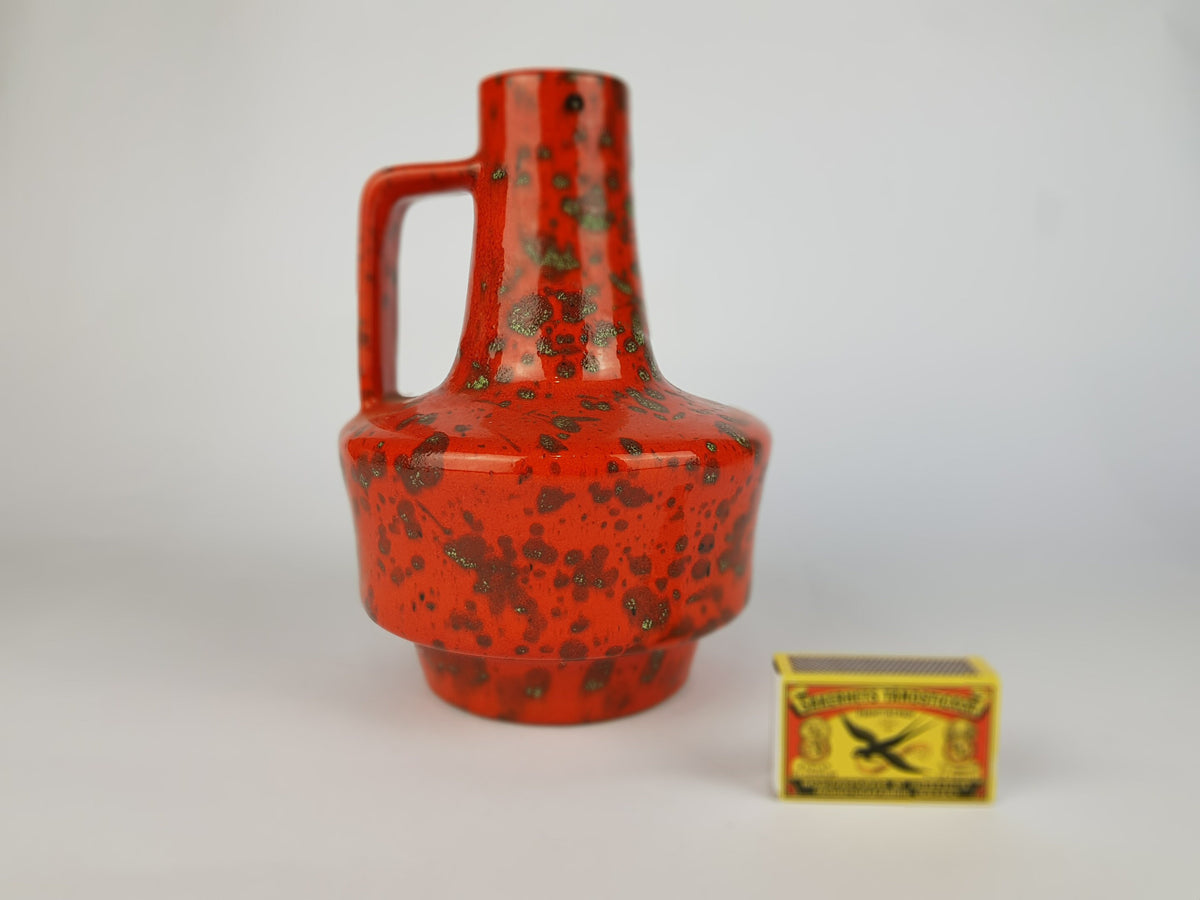 Vintage ES KERAMIK (Emons und Söhne) Red with Green Piebald Decor Fat Lava Vase 819/21 West German Pottery 1970s