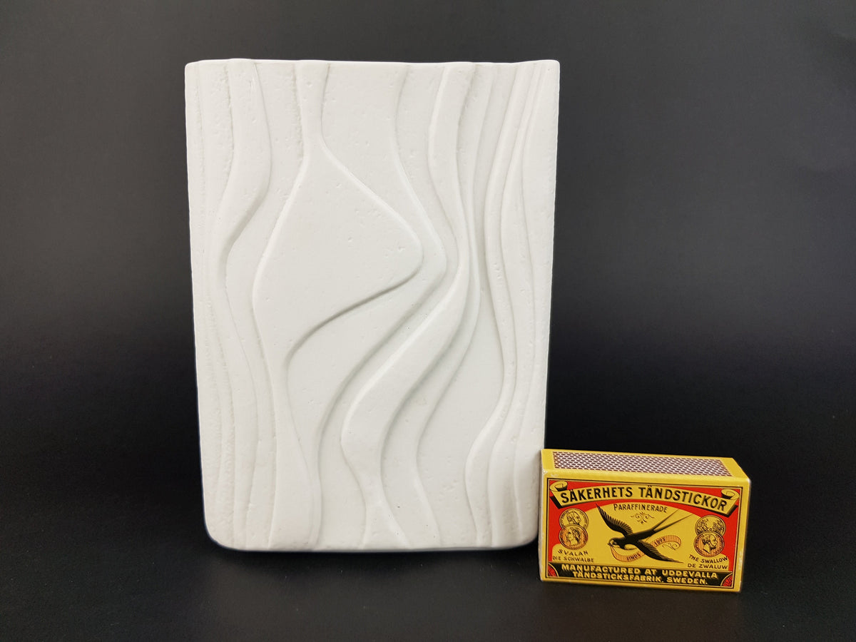 Vintage HEINRICH PORZELLAN GERMANY Rectangular Porcelain Vase With 3D Relief Decor