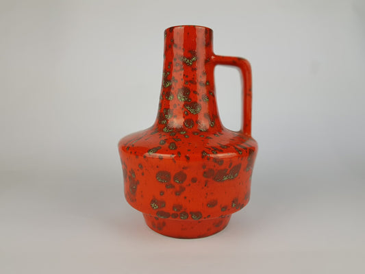 Vintage ES KERAMIK (Emons und Söhne) Red with Green Piebald Decor Fat Lava Vase 819/21 West German Pottery 1970s