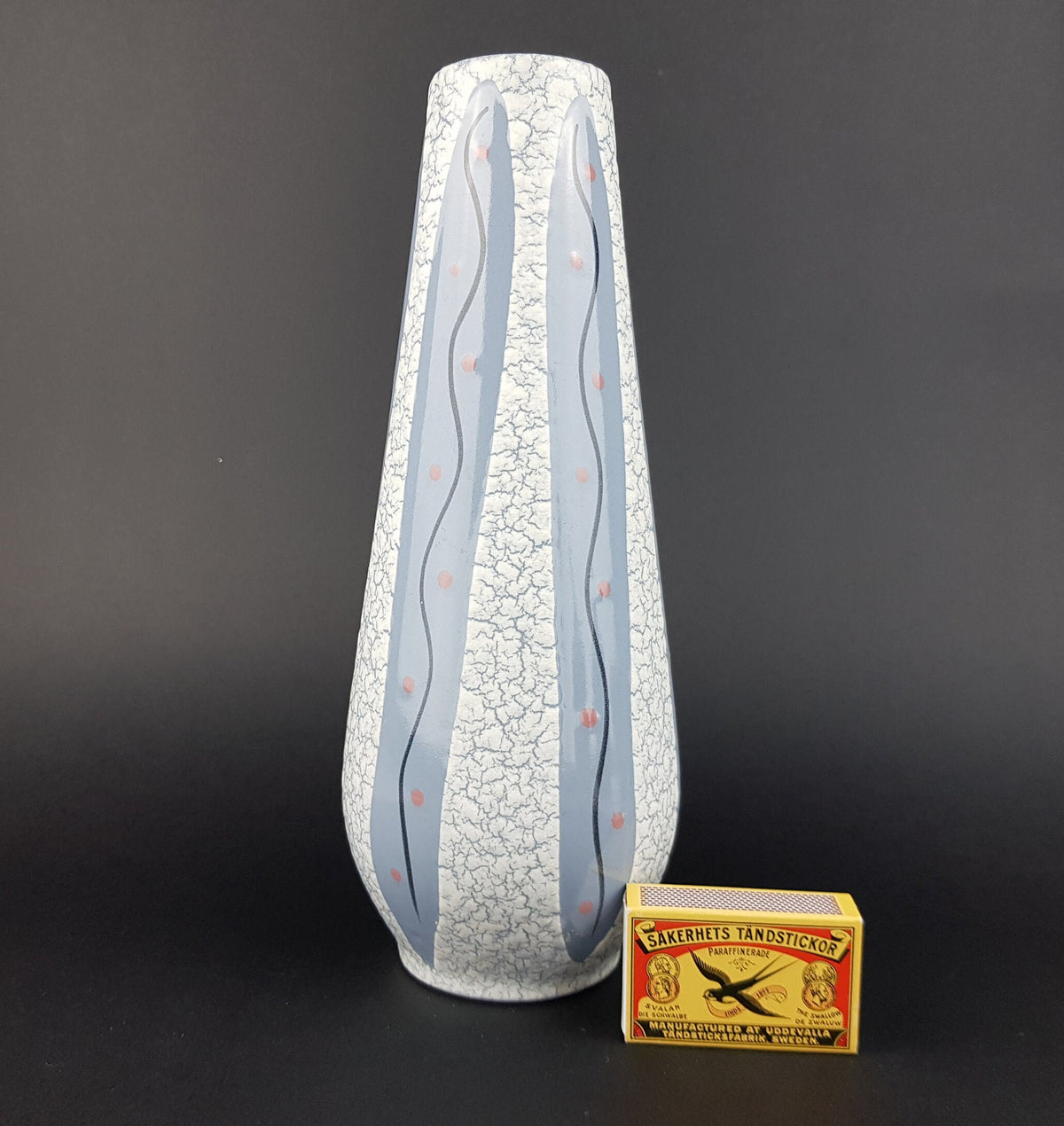Vintage STEULER KERAMIK Handpainted Grayish Blue Vase 4222/1 West German Pottery 1958s