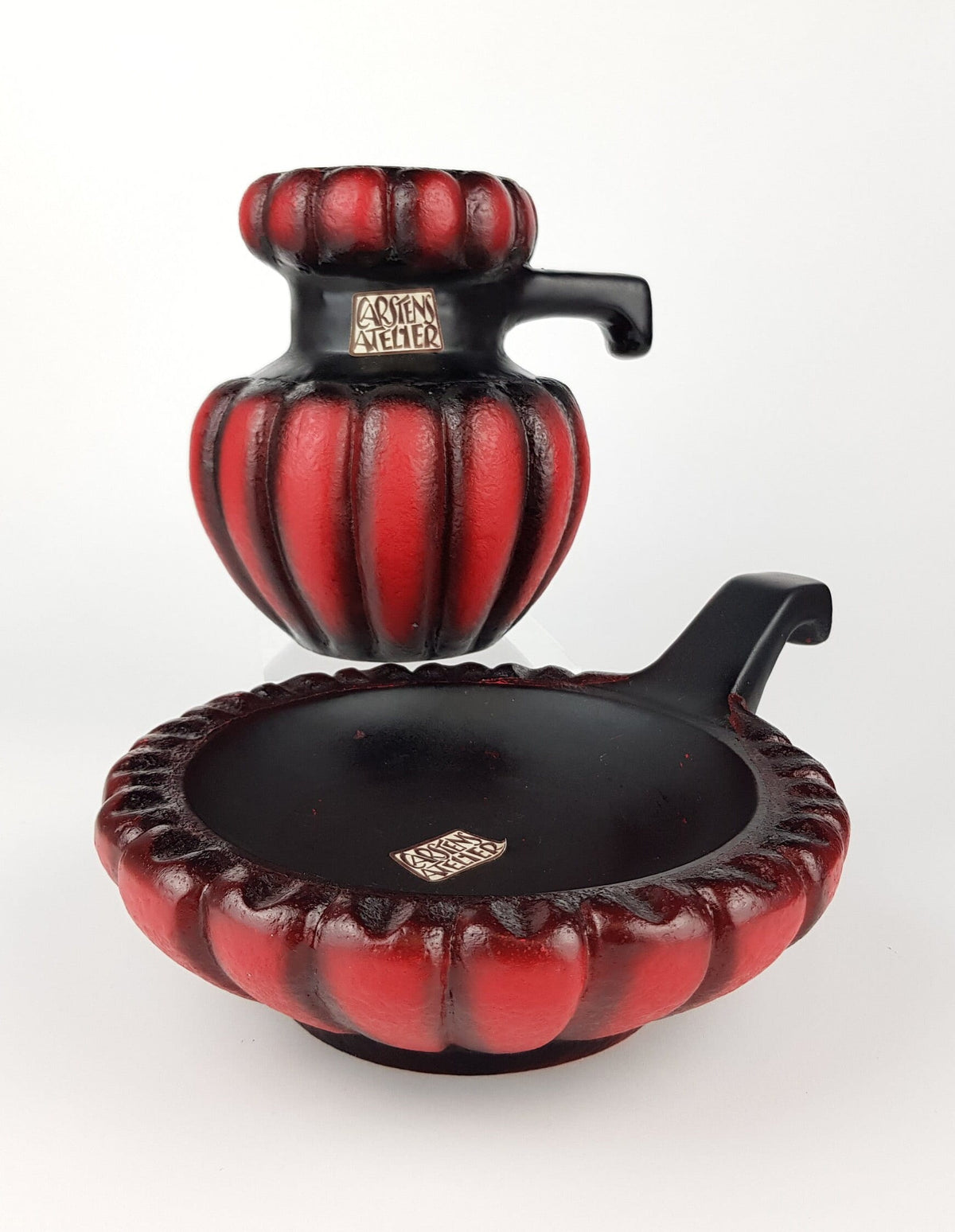 Vintage CARSTENS ATELIER Red and Black Pumpkin Bowl from the LUXUS Series Fat Lava Era West German Pottery 1960s