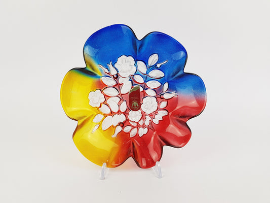Vintage WALTHER GLAS Multi Colored Glass Bowl in Flower Shape West Germany 1970s