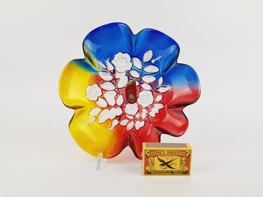Vintage WALTHER GLAS Multi Colored Glass Bowl in Flower Shape West Germany 1970s