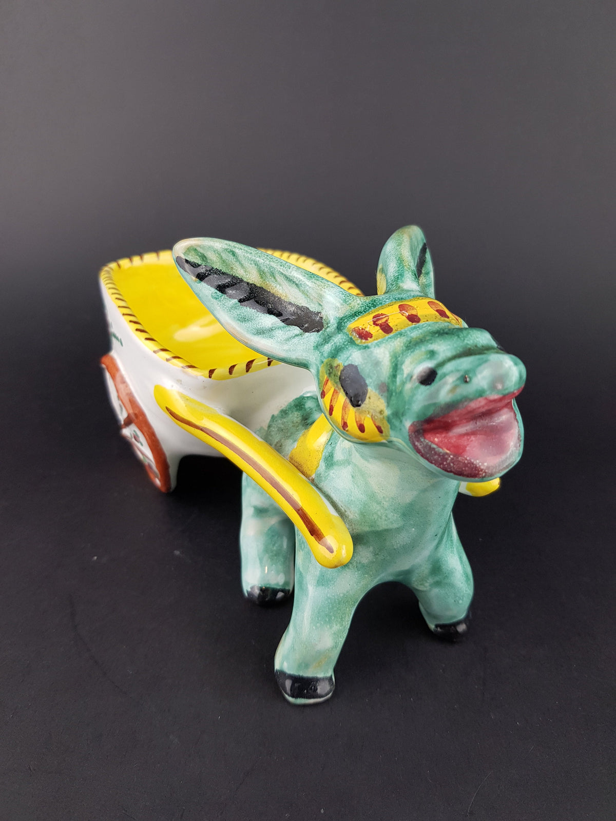 Vintage ARS DERUTA Alla Moda Stylish Donkey with Cart Figurine Planter Italy Ceramiche 1960-70s