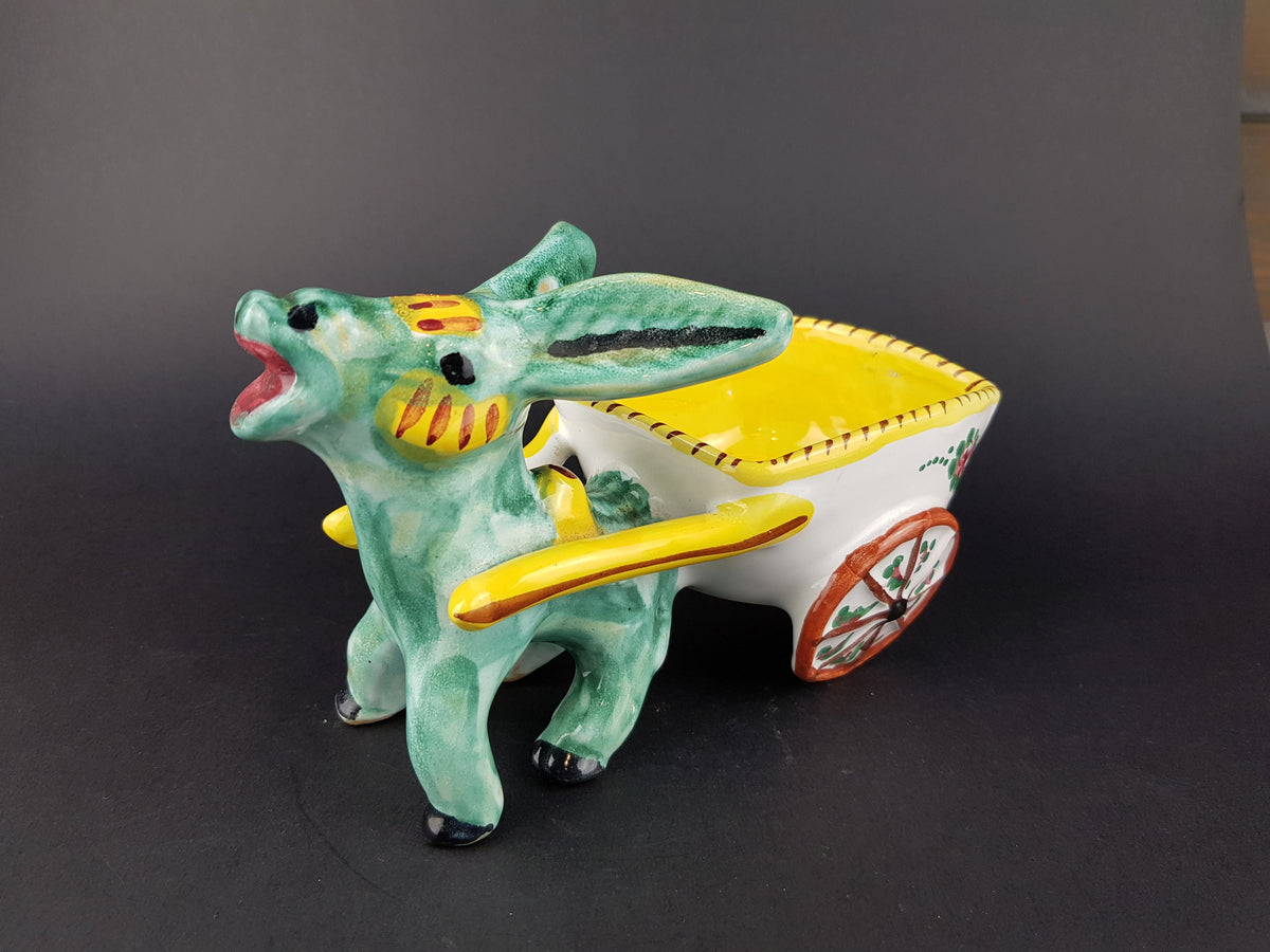 Vintage ARS DERUTA Alla Moda Stylish Donkey with Cart Figurine Planter Italy Ceramiche 1960-70s