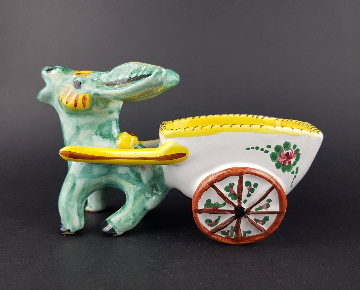 Vintage ARS DERUTA Alla Moda Stylish Donkey with Cart Figurine Planter Italy Ceramiche 1960-70s