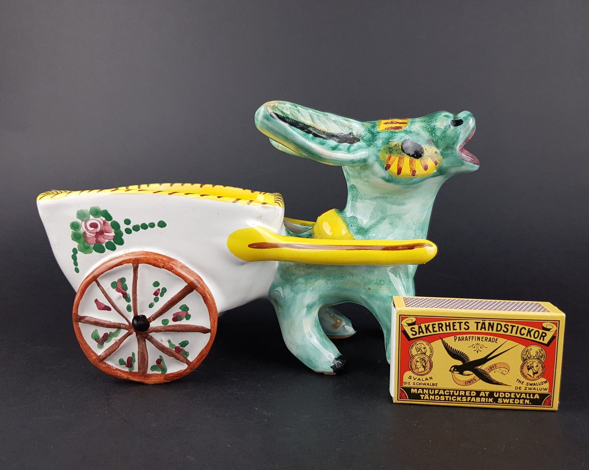 Vintage ARS DERUTA Alla Moda Stylish Donkey with Cart Figurine Planter Italy Ceramiche 1960-70s
