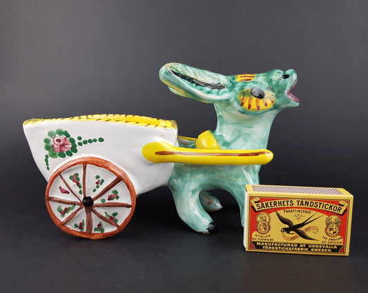 Vintage ARS DERUTA Alla Moda Stylish Donkey with Cart Figurine Planter Italy Ceramiche 1960-70s