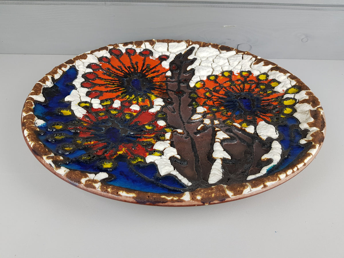 XXL MAREI KERAMIK (Majolikafabrik Rheinbach) Wall Plate Floral Decor West German Pottery 1970s