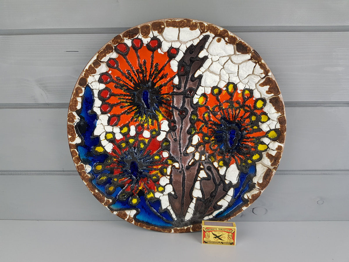 XXL MAREI KERAMIK (Majolikafabrik Rheinbach) Wall Plate Floral Decor West German Pottery 1970s