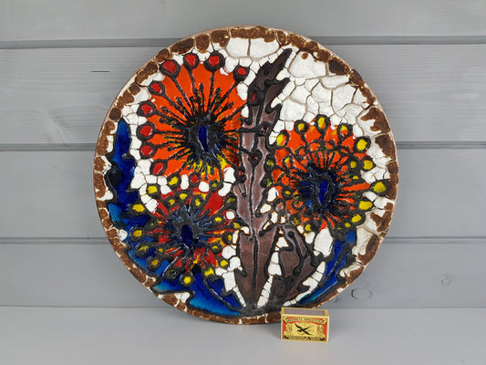XXL MAREI KERAMIK (Majolikafabrik Rheinbach) Wall Plate Floral Decor West German Pottery 1970s